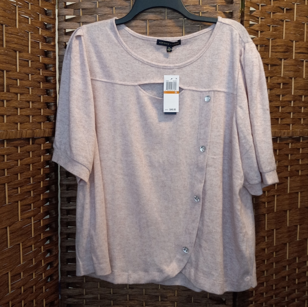 Adrienne Vittadini Soft Sweater w Keyhole & Embellished Buttons